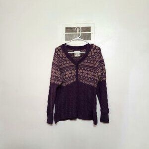 Studio Works L Red Embroidered Paisley 100% Cotton Long Sleeve Blouse